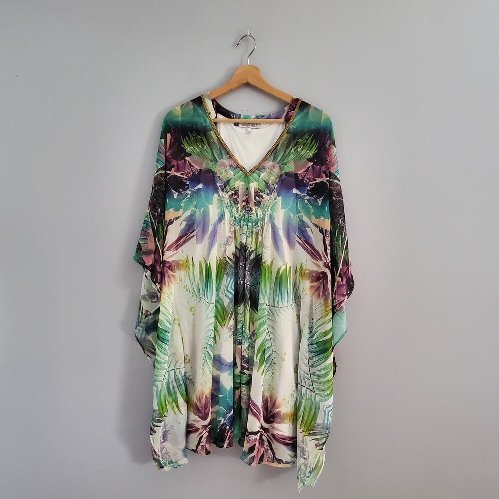 Jennifer Lopez Colorful Sheer Floral Flowy Bling Top L